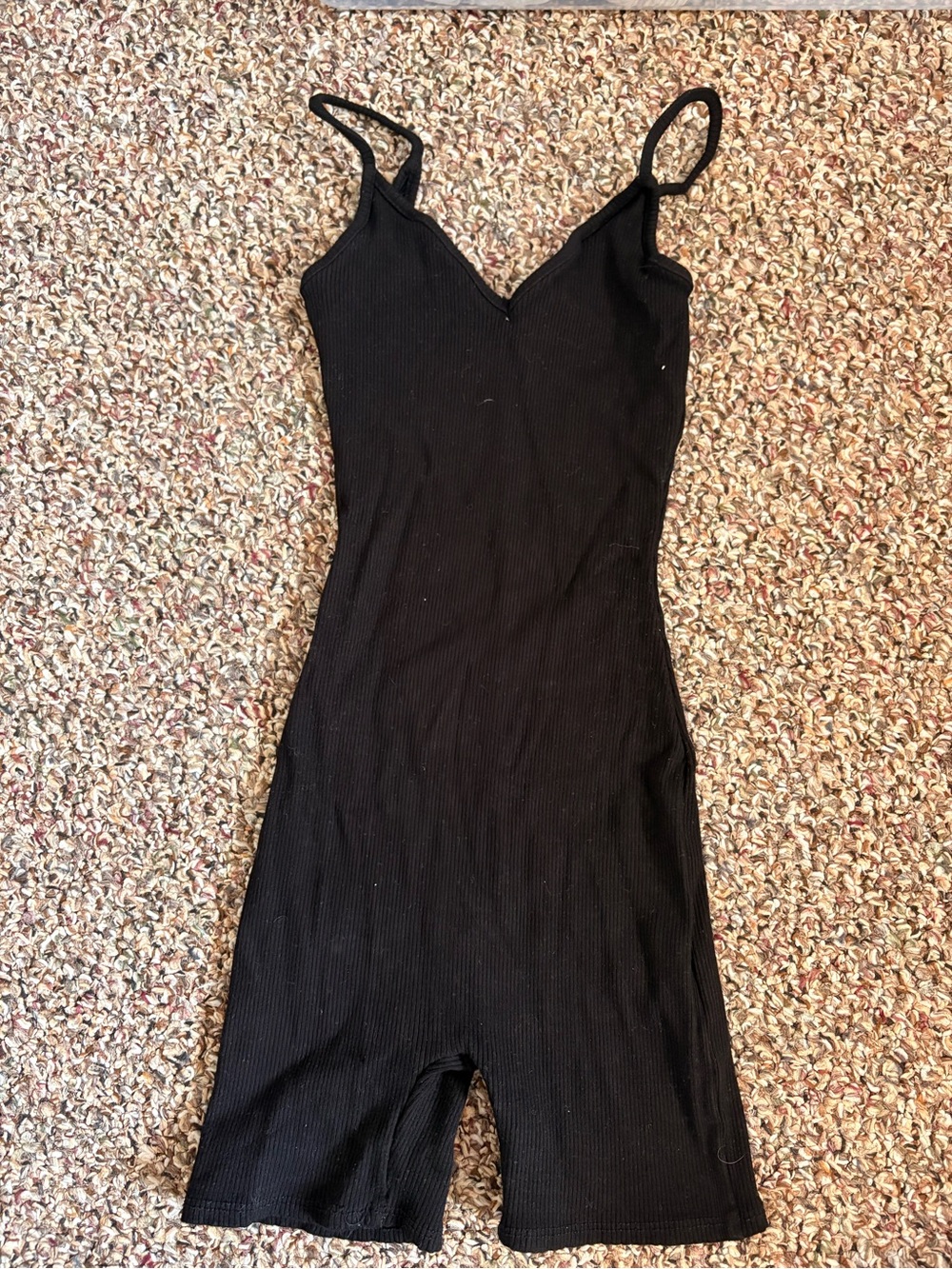 Altar'd State Black Ribbed Spaghetti Strap Jumpsuit Shorts